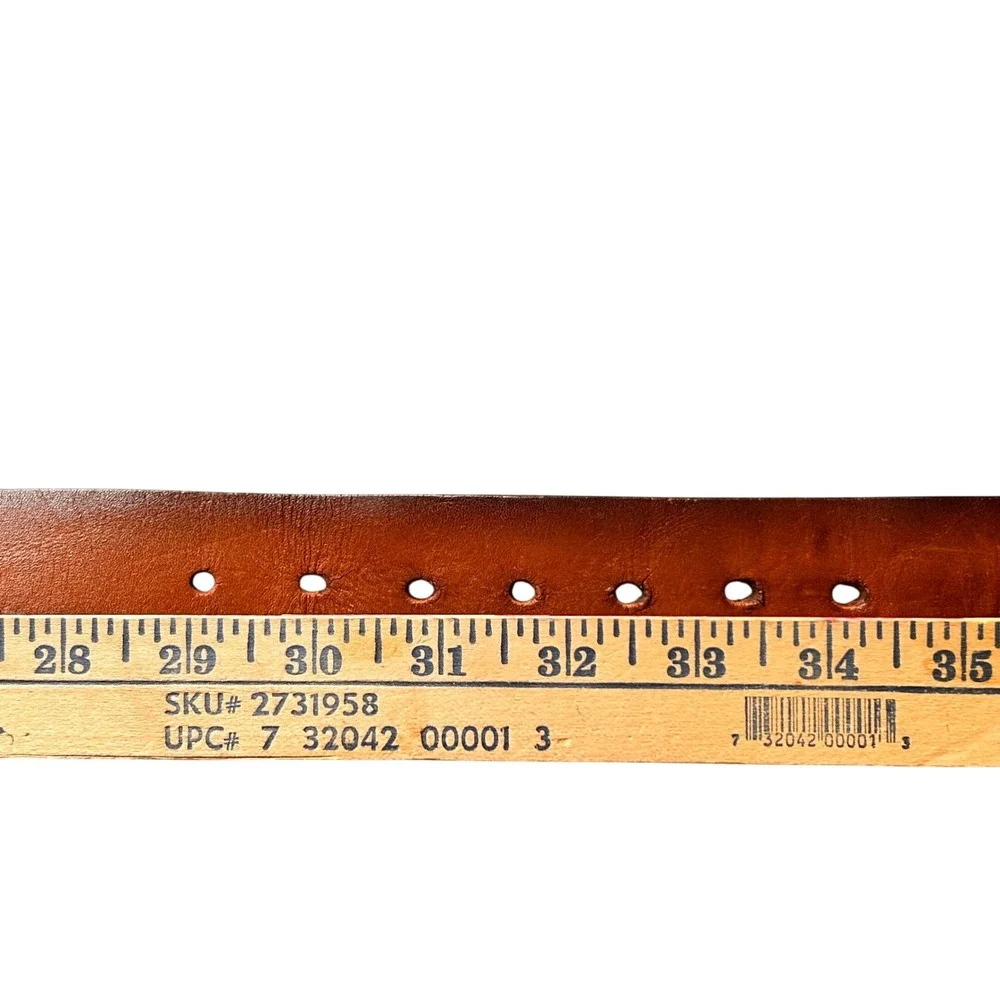Levi‎ Strauss Leather Belt 32 Brown Vintage Plaque Buckle Made in USA